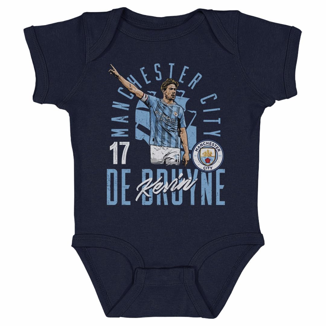 500 LEVEL Kevin De Bruyne Manchester City One-Piece Infant Bodysuit - Kevin De Bruyne Manchester City Pose WHT (Navy, 6M)