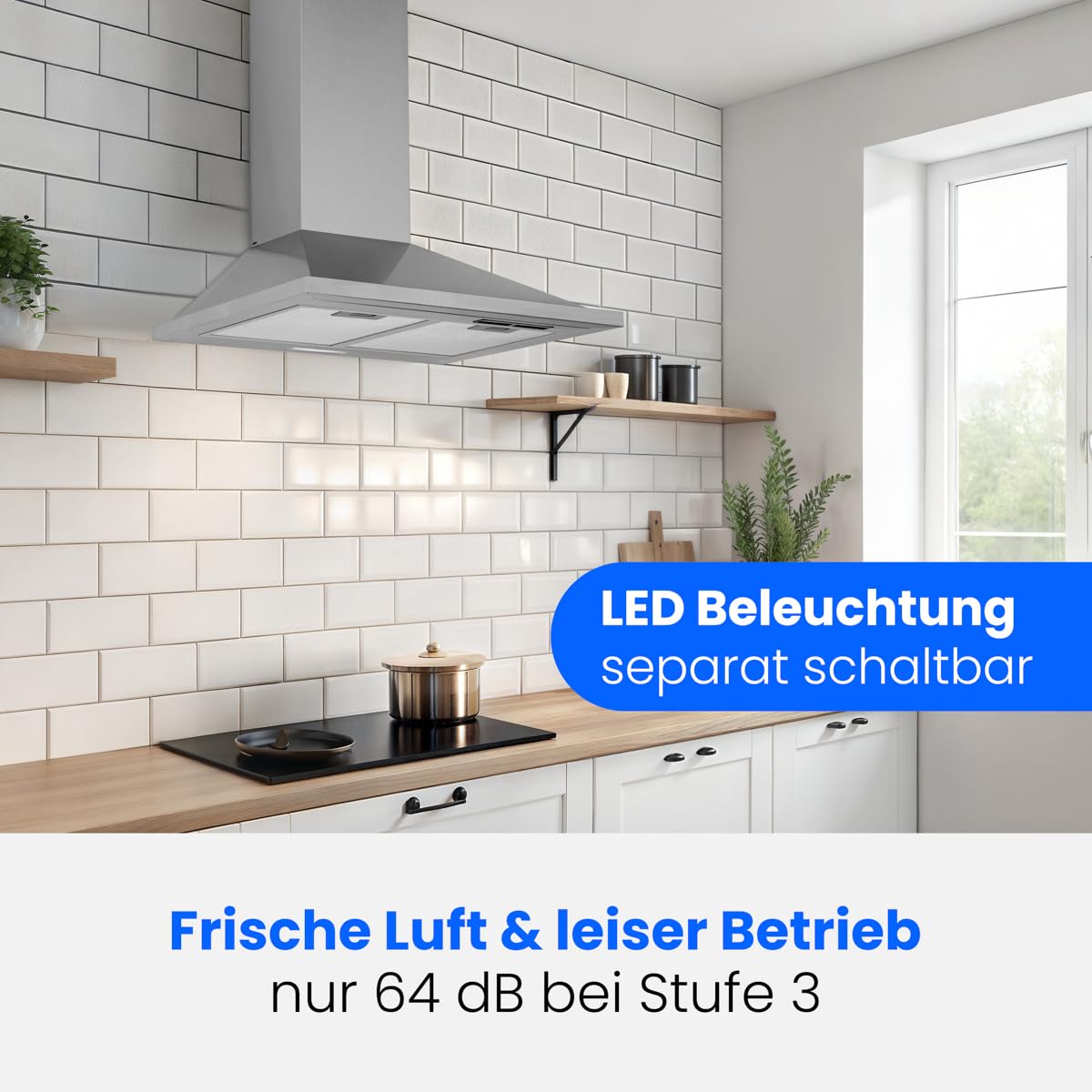 Bomann Dunstabzugshaube 60 cm Umluft Abluft 3 Leistungsstufen LED 338,6 m³/h 150 mm 64 dB 67 Watt DU 652.1