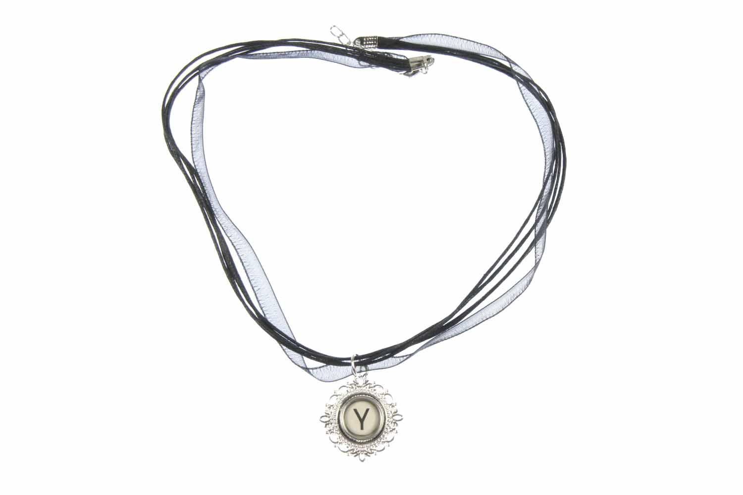 Miniblings Typewriter Keys Chiffon Ribbon 45cm Chosse a Letter Name Initial White, Letter:B