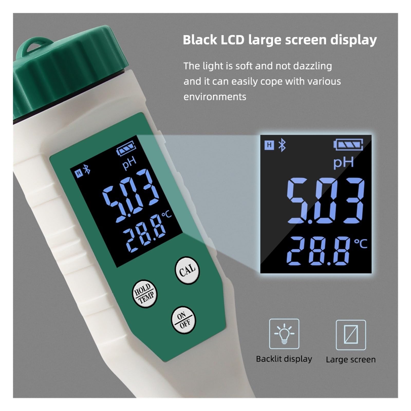 Tester digitale dell'acqua Misuratore PH digitale della pelle 0.00~14.00 Smart Tester di acidità Sensore piatto Monitor Test corpo viso for medicina termale domestica per piscina, acqua salata, acqu