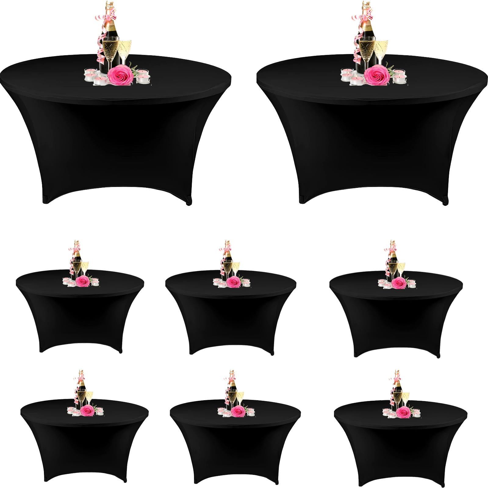 SSYAQRA 8 Pack 48 inch Black Spandex Tablecloth - 4FT 48 in Black Round Stretch Tablecloth Elastic Table Cloths Washable Stretch Table Cover for Wedding Event & Parties
