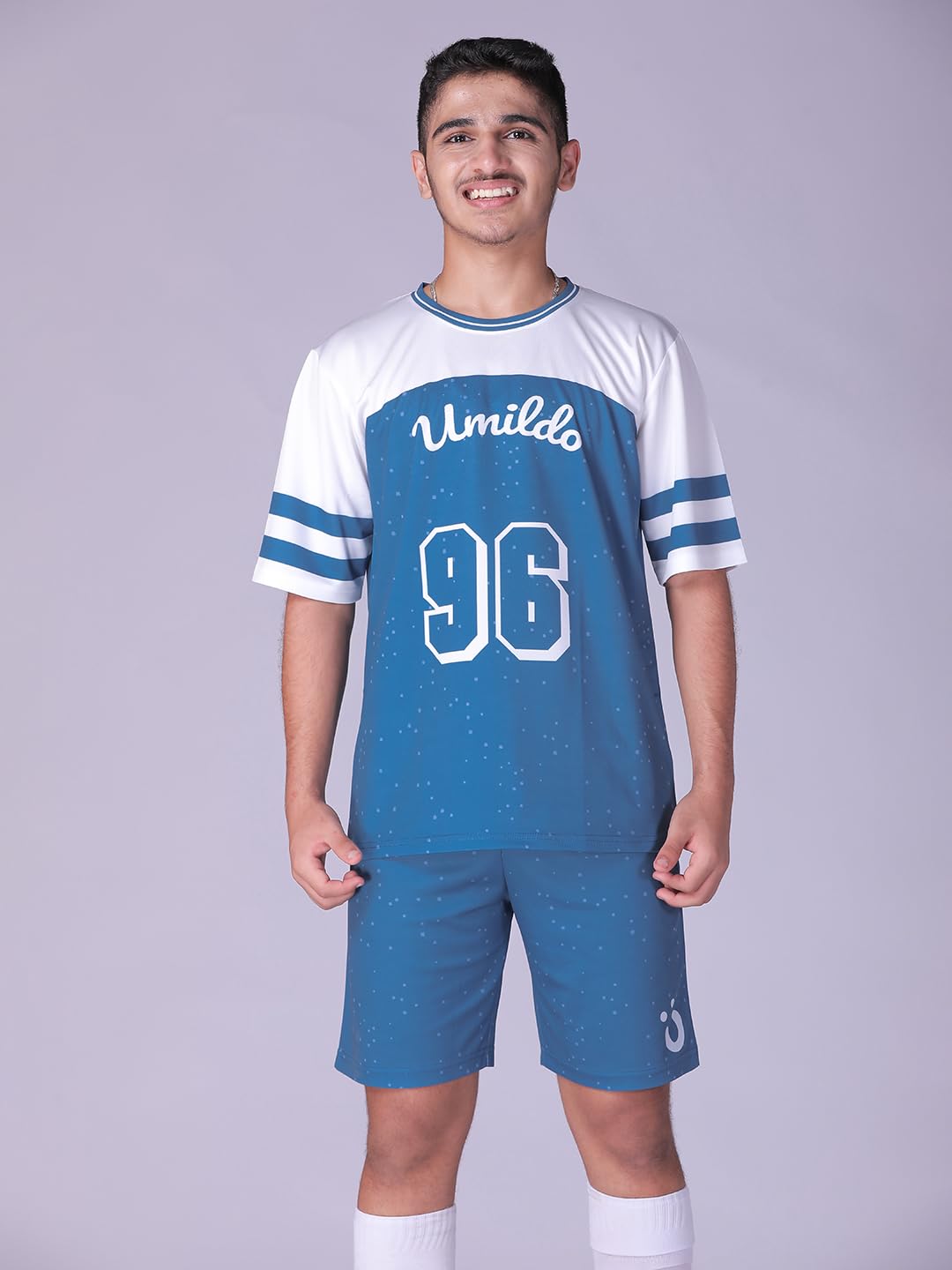 UMILDO Boy's Active Sports Wear Dry Fit Dot Printed Jersey for Multi Sports Activities | Jersey for Yoga Running Gym Football Basketball Game (4 to 16 Yrs)_Blue 2