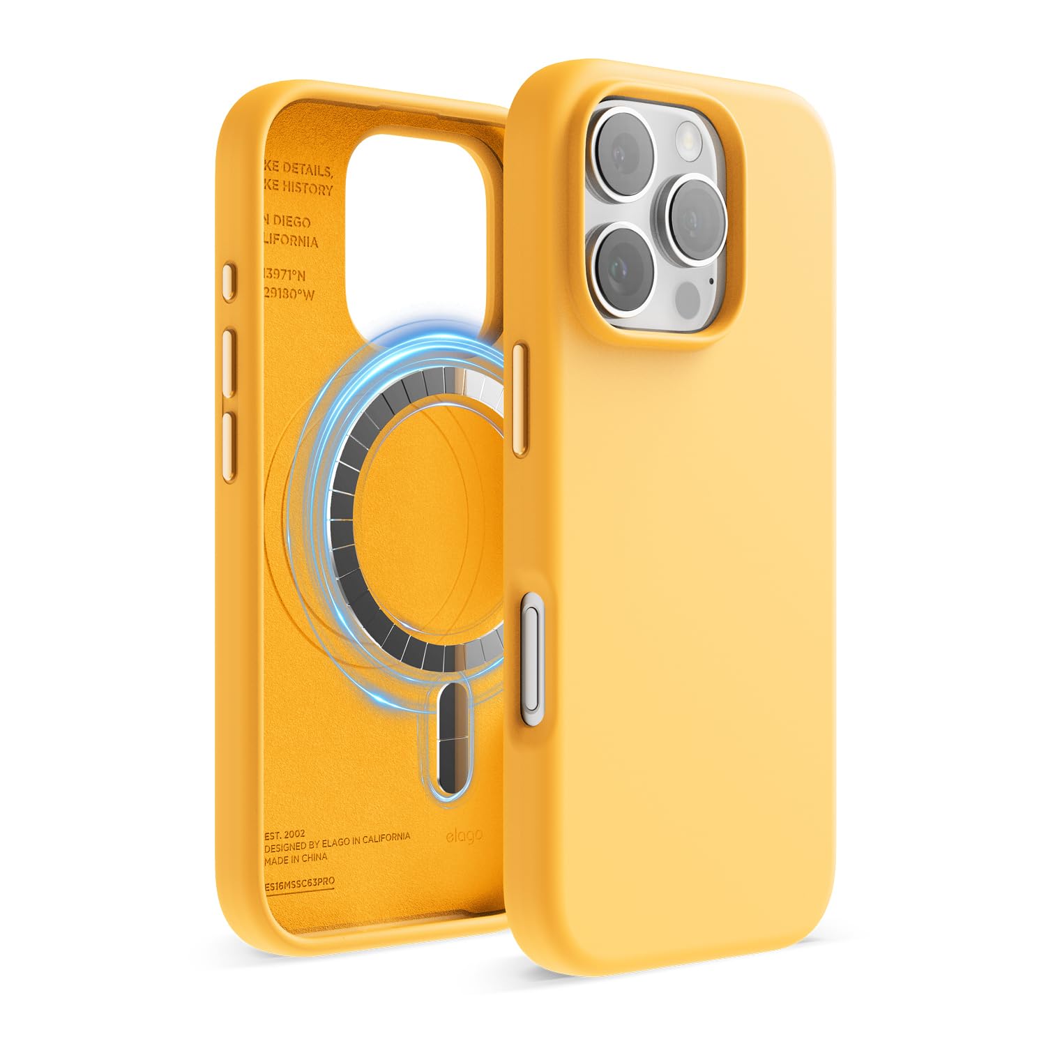 elago Cover Magnetica in Silicone Compatibile con iPhone 16 Pro Cover 6.3 pollici Compatibile con tutti gli accessori MagSafe - Magneti Integrati, Silicone a Presa Morbida, Antiurto (Sole)