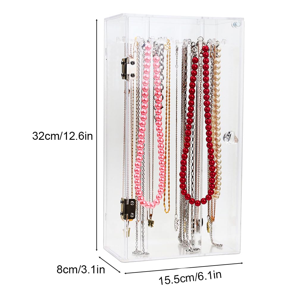 Porta della collana acrilica con 24 ganci, supporto per organizzatore di gioielli rotanti, vetrina di deposito in collana trasparente con copertura per gioielli, casa (Porta della collana quadrata)