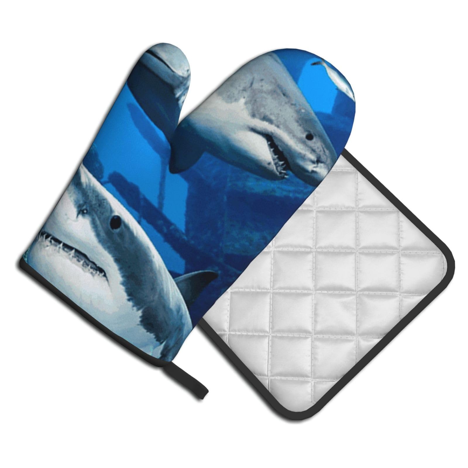 Oven Mitts and Pot Holders Set of 2 Pcs, Underwater Wildlife Printed Heat Resistant Kitchen Gloves Potholders for Cooking Baking Grilling