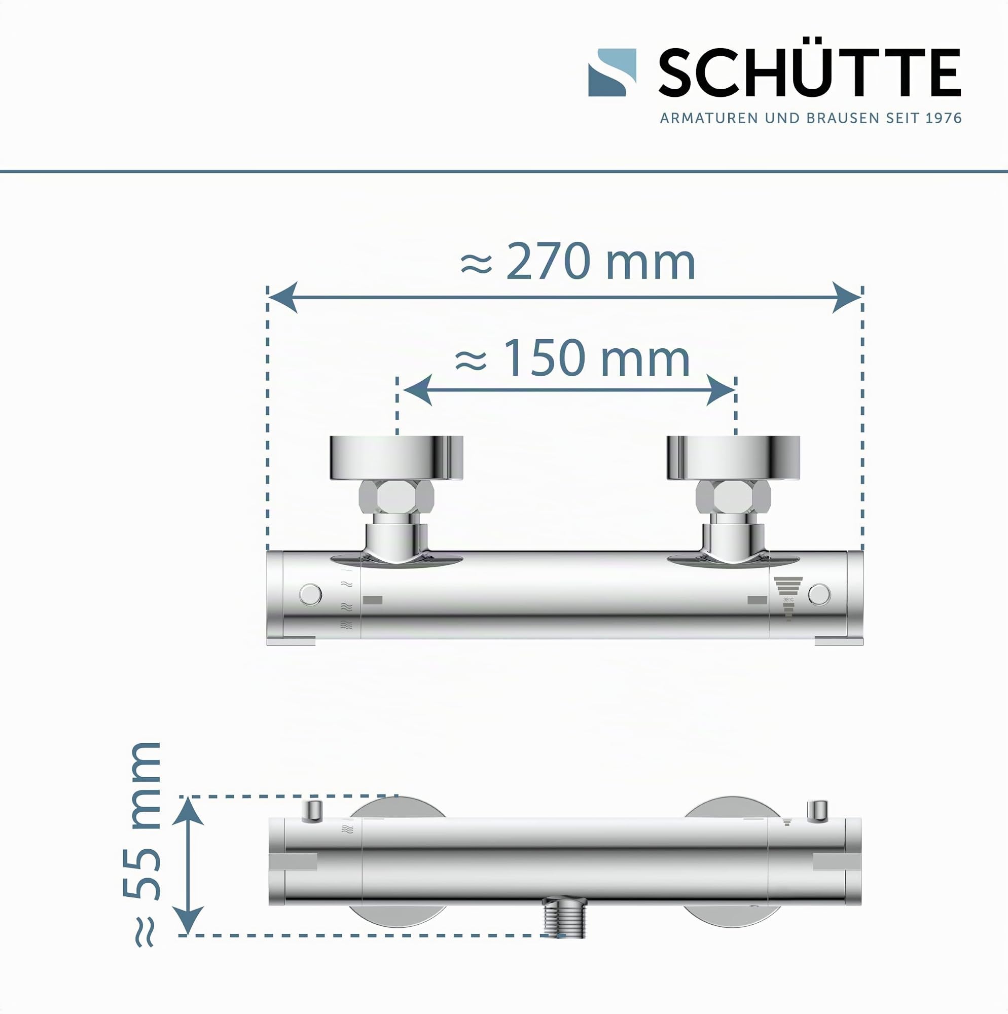 SCHÜTTE 52465 LONDON Mitigeur thermostatique de douche, thermostat de douche Mitigeur de douche, mitigeur avec protection anti-brûlure à 38℃, thermostat de douche, robinetterie pour douche en chrome