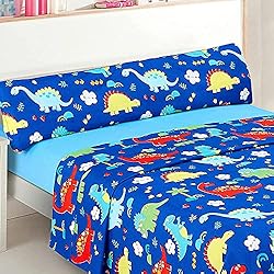 Ropa De Cama Infantil 90X190 Dalina Textil Juego de Sábanas Infantil para Cama 3 Piezas - 1 Sábanas Bajera Ajustable Cama 90cm con Encimera 165x260cm y 1 Funda de Almohada Larga (Cama de 90x190cm Dinosaurio Azul)