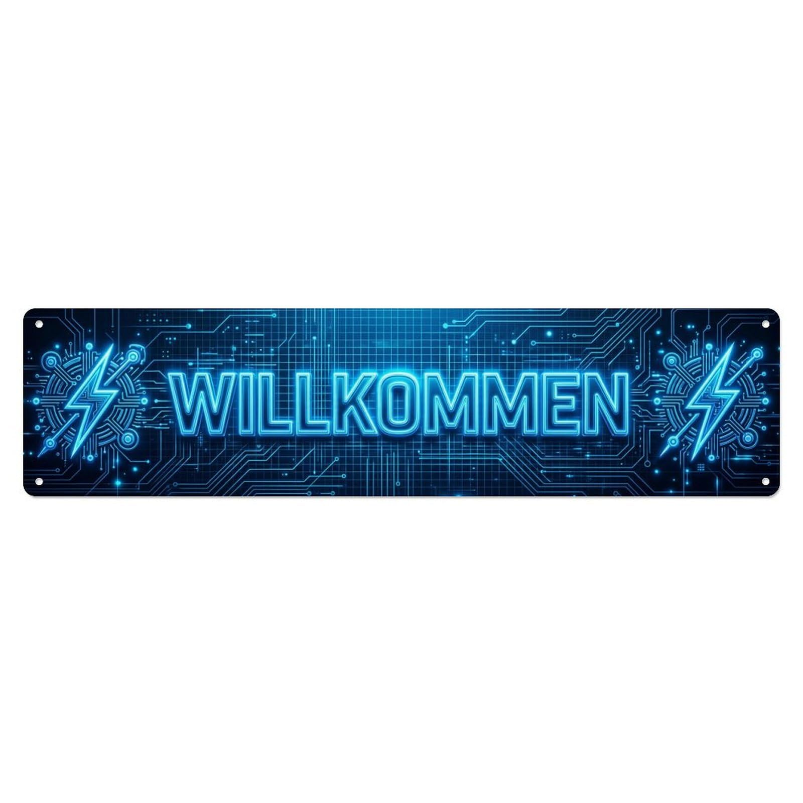 Electric Blue Neon Cyber Welcome Metal Tin Sign