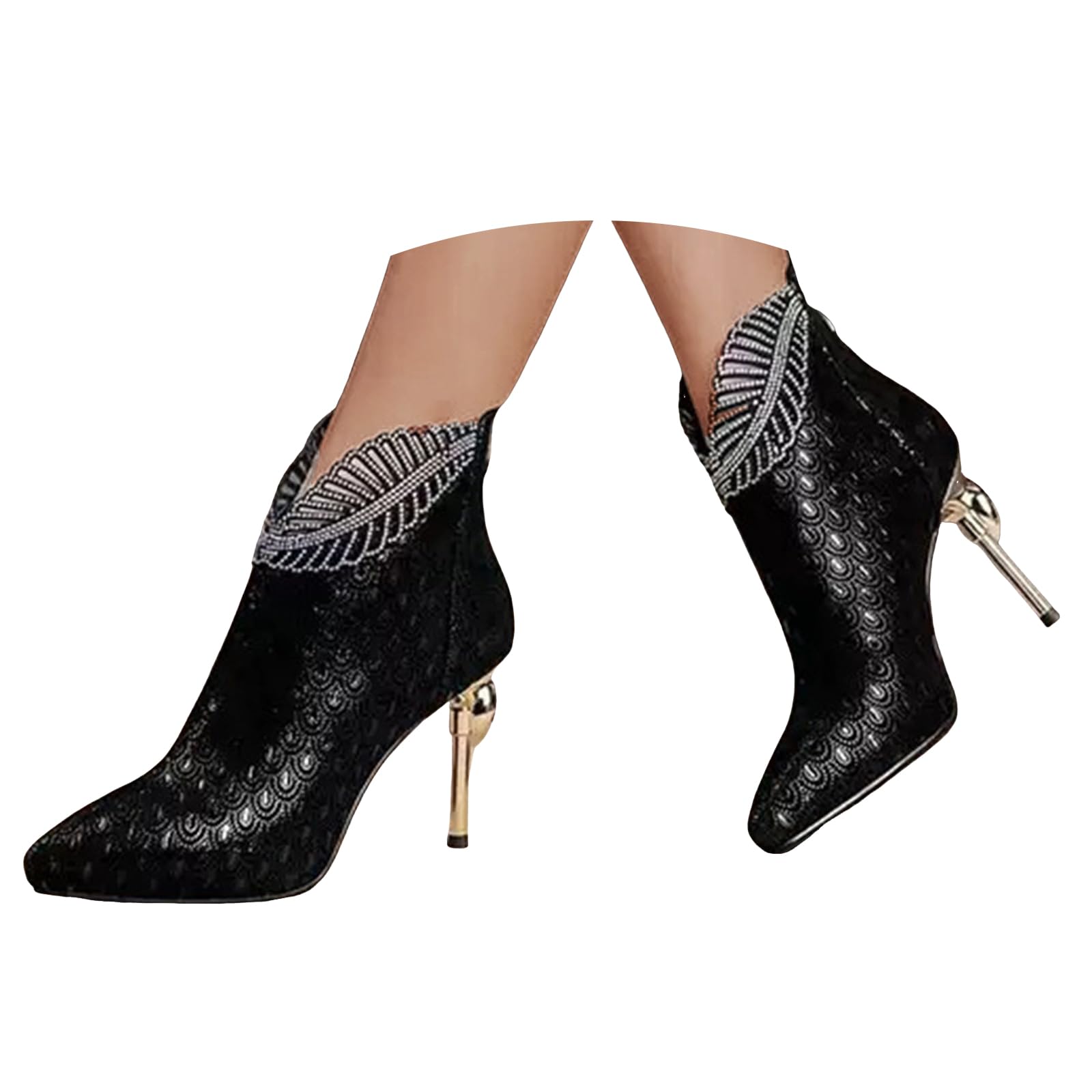 Stiletto High Heels Ankle Boots for Women Ladies Fashion Vintage Hollow Leaf Cuff Design Leather Retro Pointed Toe