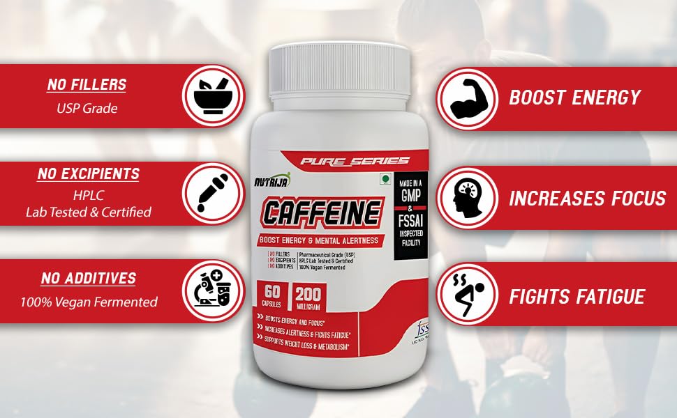 Image of NutriJa Caffeine 200mg 60 Capsules | Pure & Potent | Boosts Performance & Metabolism