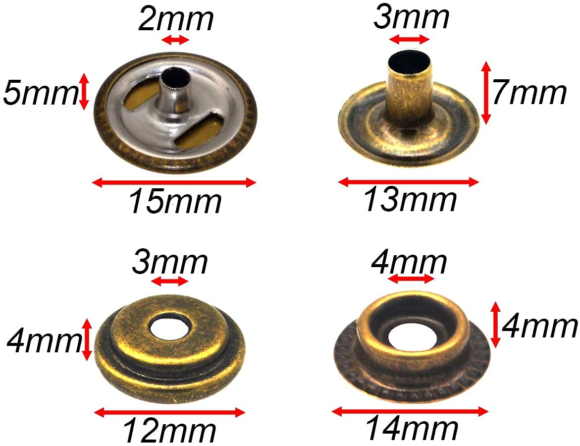 AMORNPHAN 10 Sets Snap Fastener Kit Press Studs Clothing Snap Button with 3 Pieces Installation Tools for Marine Boat Canvas Bags Jeans Leather Clothes Fabric Craft with Punching Set (Bronze)