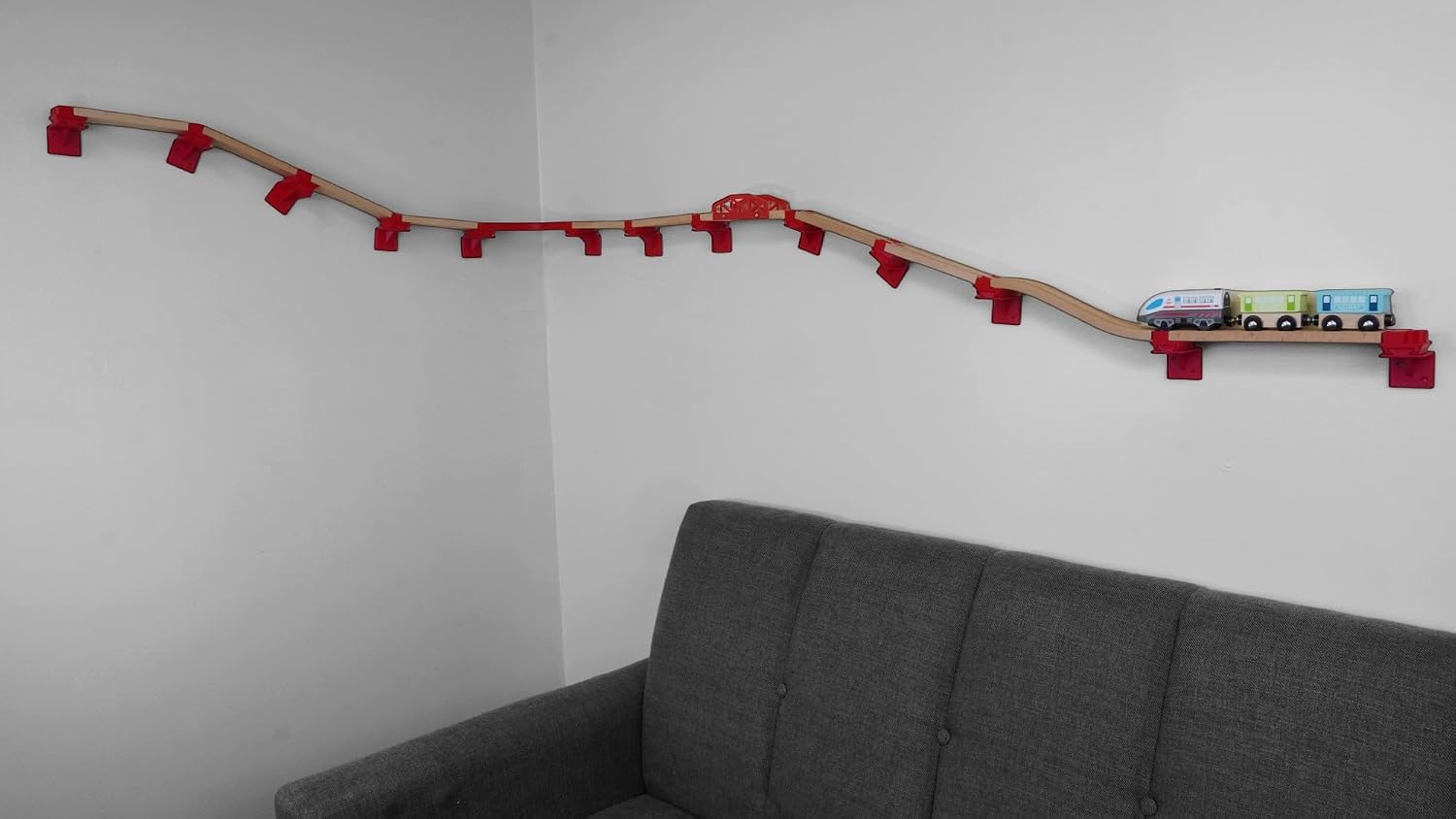 Wall Mounted Railway Track Organizer for Toy Trains, Compatible with Brio, Thomas & Friends, Lillabo, and Ikea Wooden Tracks, Space-Saving, Made in USA
