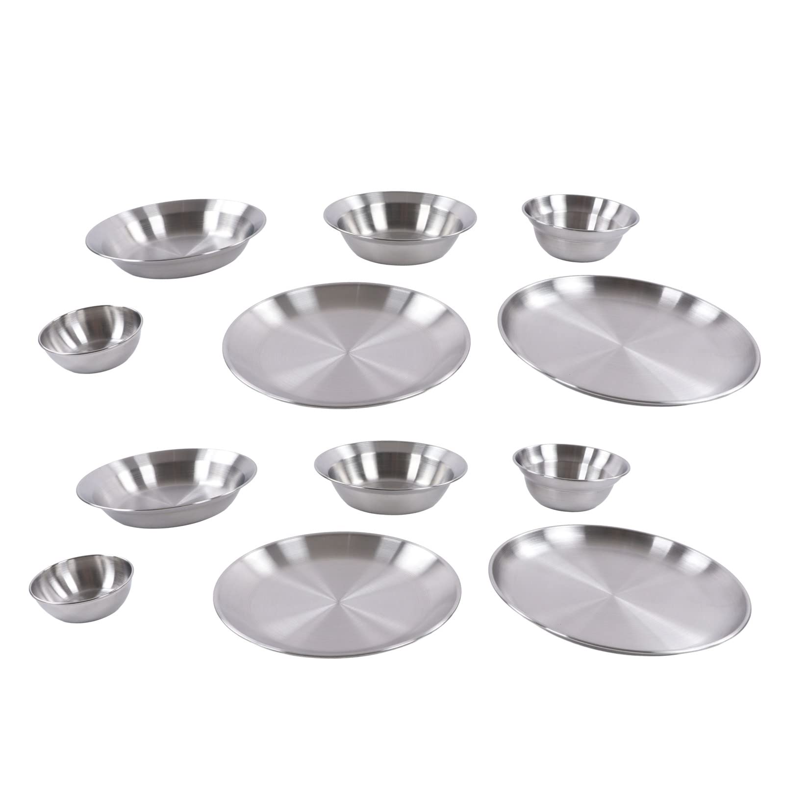 Azusumi 12 Piece Camping Tableware Set Stainless Steel Camping Plates Bowls Set with Storage Bag Outdoor Hiking Camping