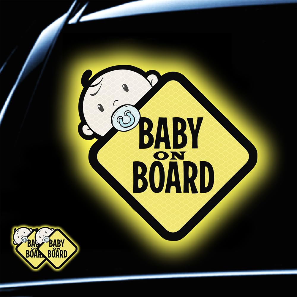 Baby On Board Sticker for Cars- 2Pack Baby in Car High Intensity Reflective Waterproof Vinyl Safety Car Signs for Rear, Side Windows, Bumpers