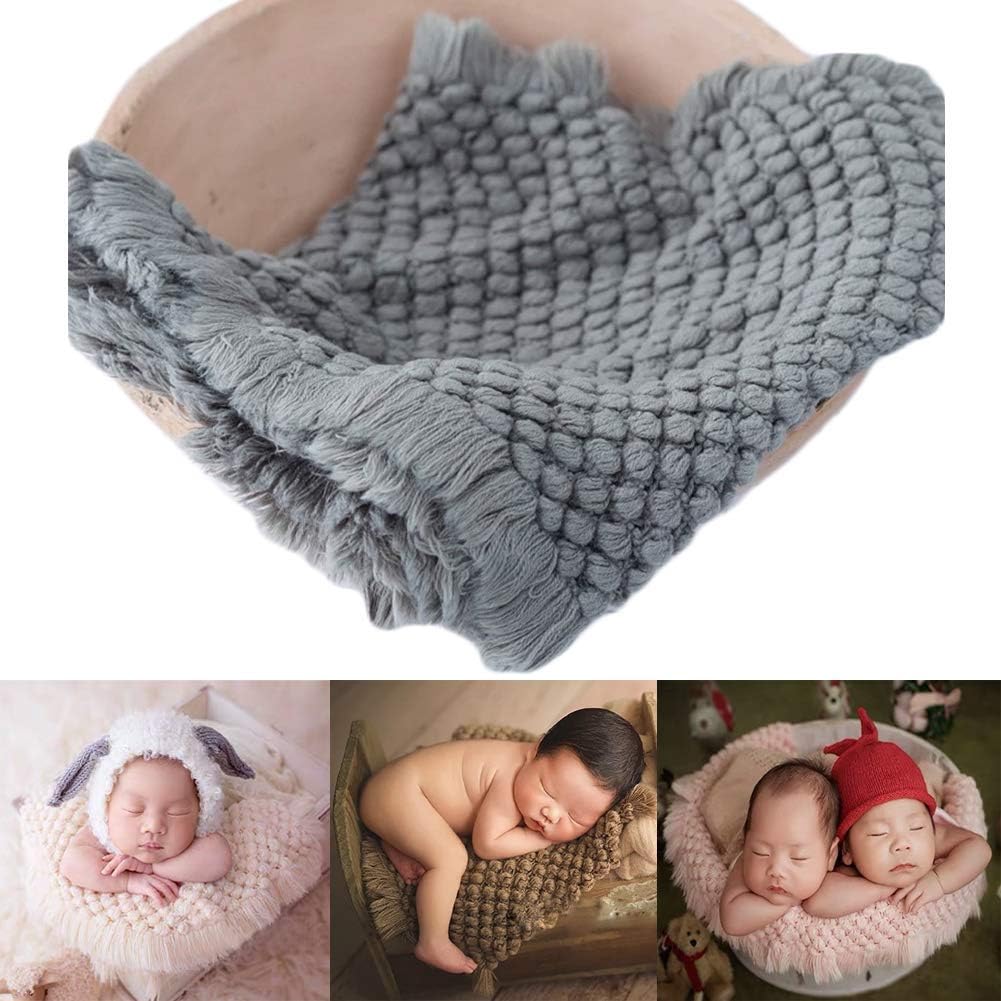Zeroest Baby Photography Props Basket Braid Wool Wrap Newborn Photo Shoot Baskets Filler Posing Stuffer Background Blanket (Gray)