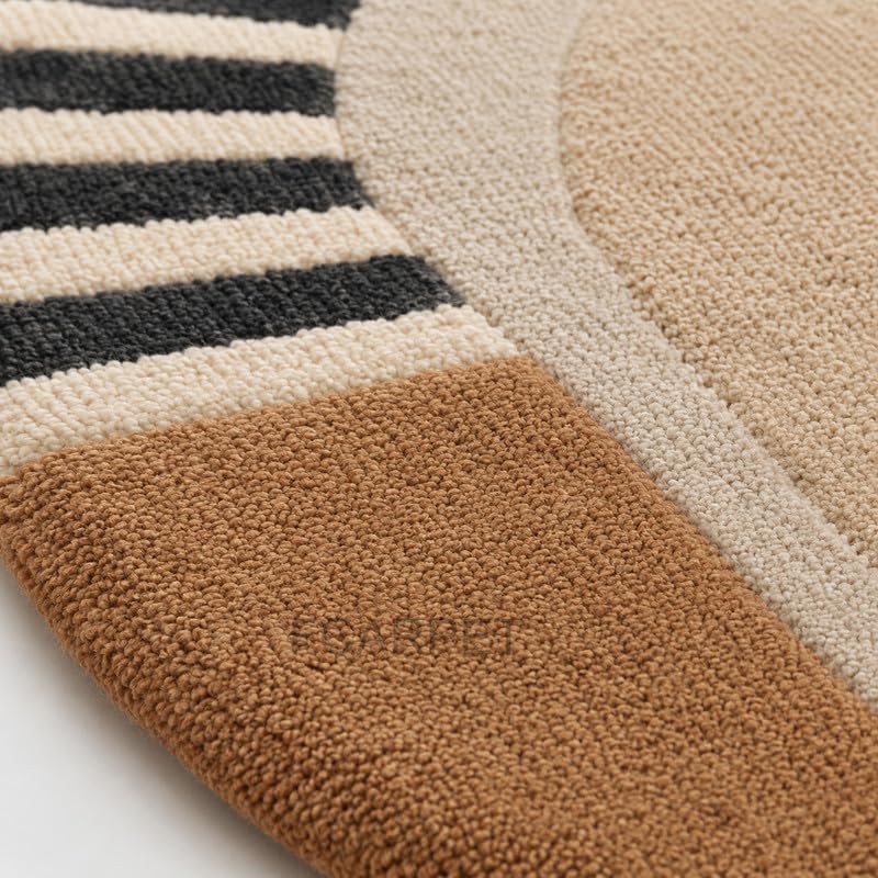 Image of Oval Carpet with Geometric Stripe Border Luxury Wool (Multicolor 10 x 14 feet)