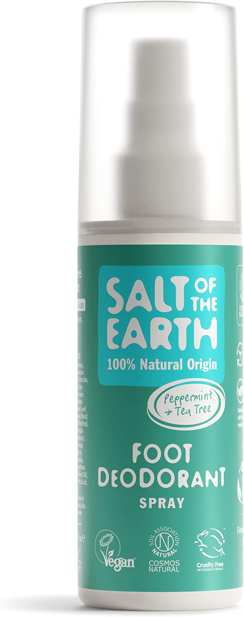 Salt of the Earth - Refillable Natural Foot Deodorant Spray - 100% Natural Origin Ingredients - Peppermint & Tea Tree - Suitable For Women, Men & Kids - Vegan - Smart Refillable Format - 100 ml