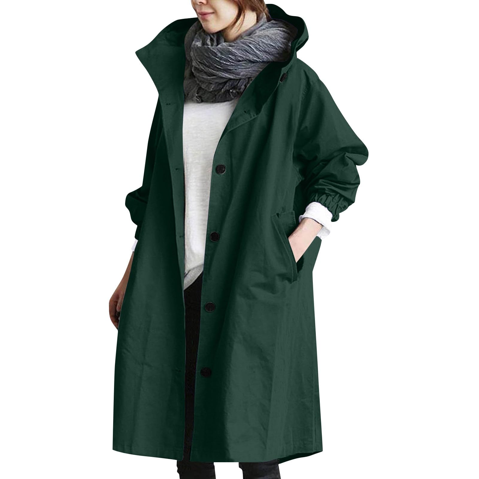NAMTYQX Women's Trench Jackets Loose Winter Hooded Oversized Elegant Windbreaker Comfortable Jacket Plus Size Coat Outwear