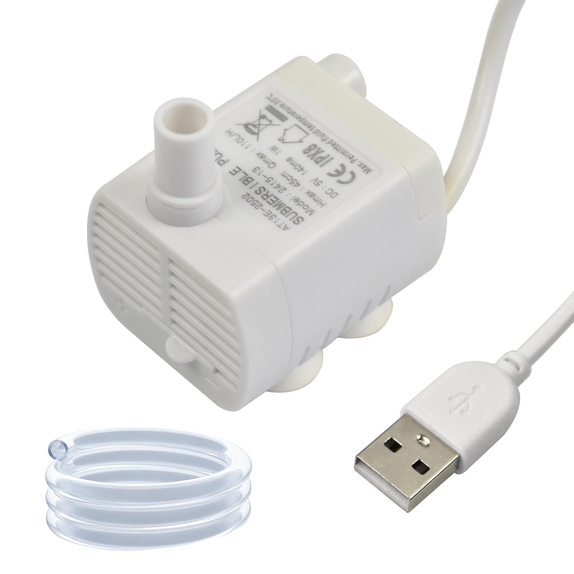 CONQUERALL DC 5V 29GPH 1W 1.5ft USB Mini Brushless Pump with 3.3ft Tubing for Solar Water Fountain Pump (White)