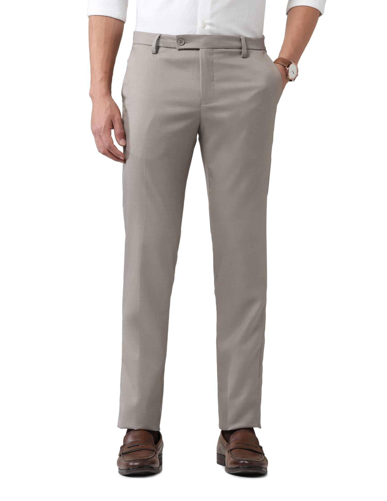 arvind Solid Slim Fit Dobby Trousers-picture-33