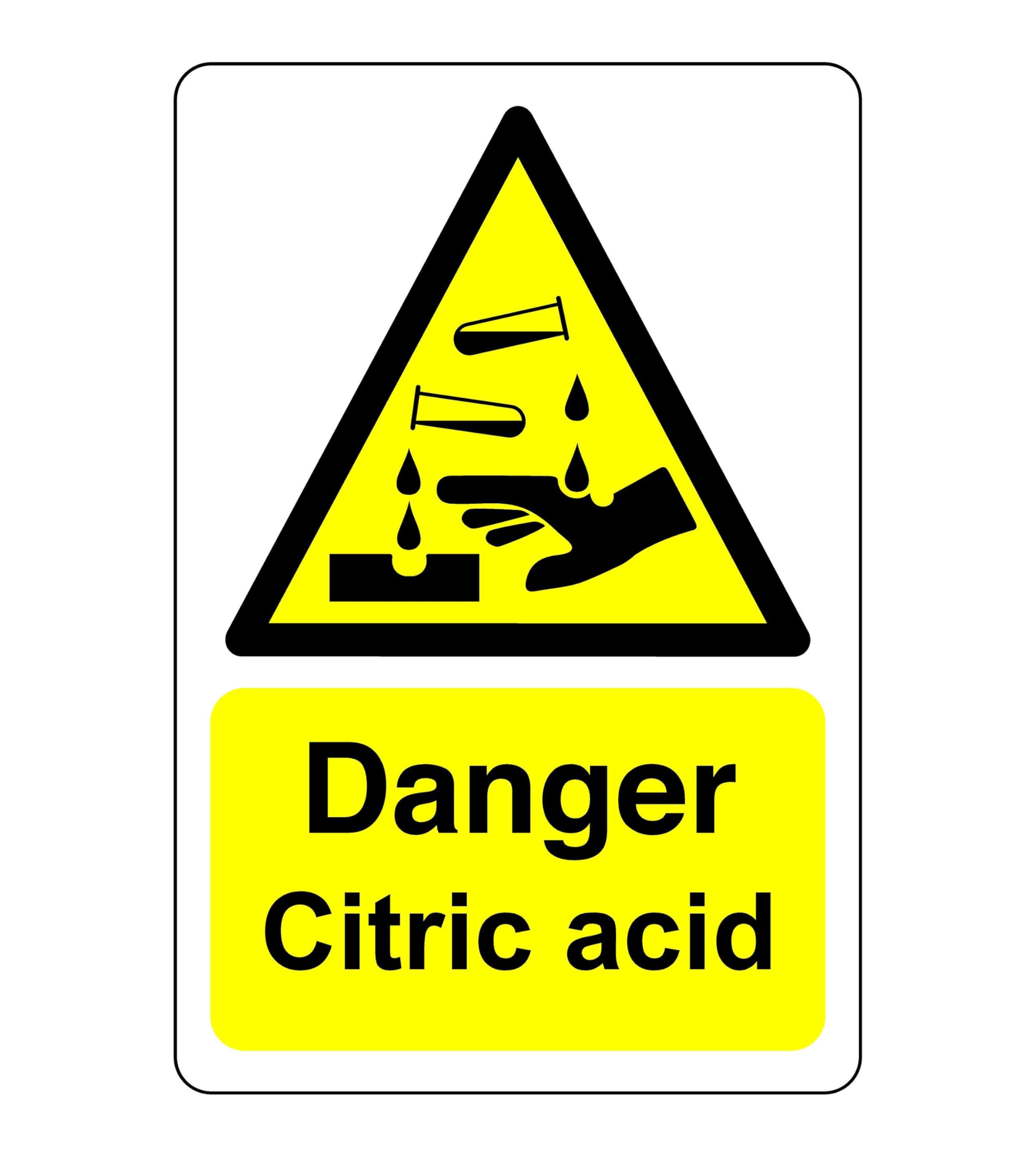 Safety First Display Ltd Yellow/Black Danger Citric Acid Sign - Acid, Corrosive, Hazardous, Chemicals, Harmful - High Tack Self-Adhesive Sticker (150Mm X 100Mm) Viewing Distance Within 3M.