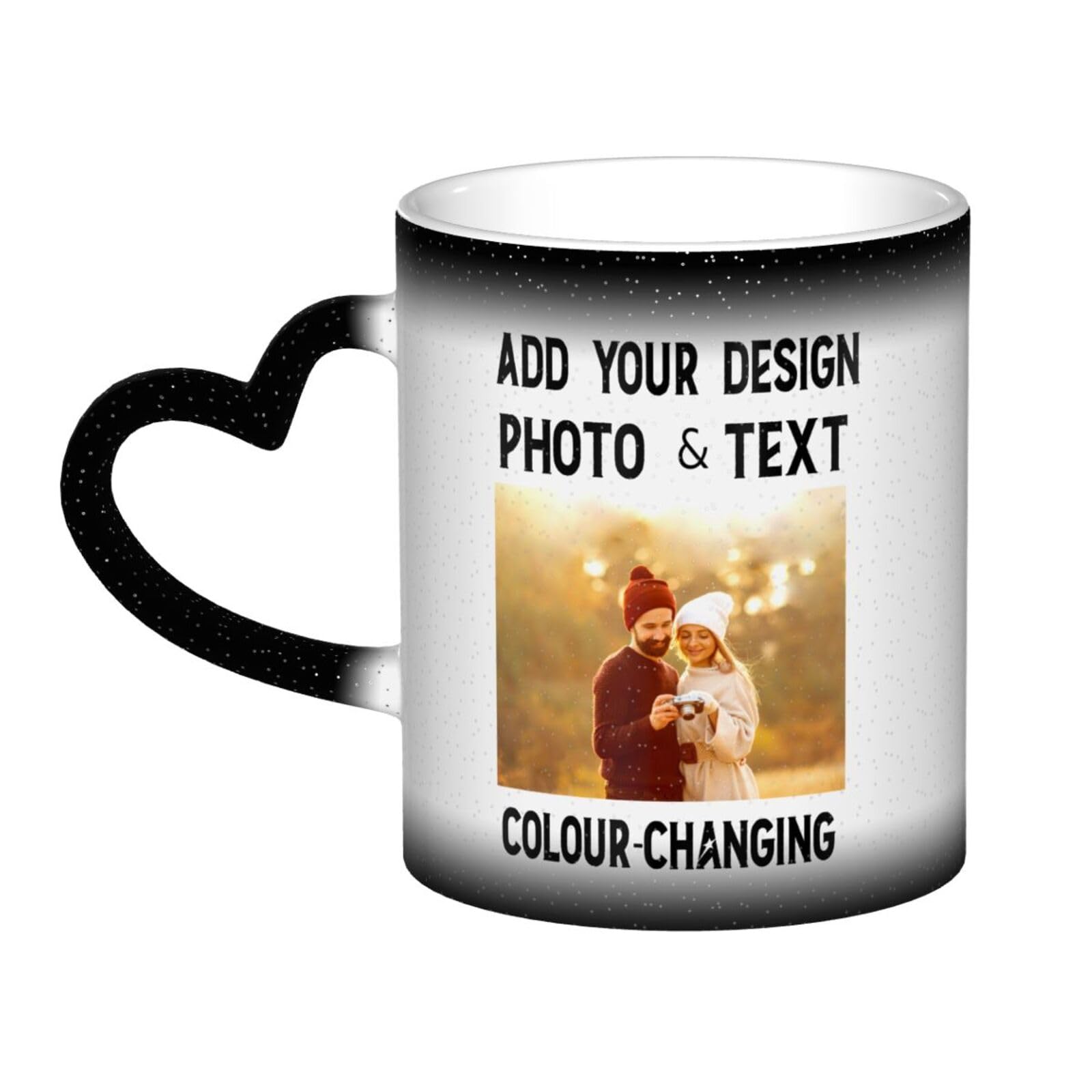 Personalised Mug with Photo Color Changing Mugs Printed Picture Name Text Logo Custom Milk Coffee Mug 11OZ Double Side Funny Gradient Tea Cup with Heart Shaped Handle Gifts for Women Men, Black