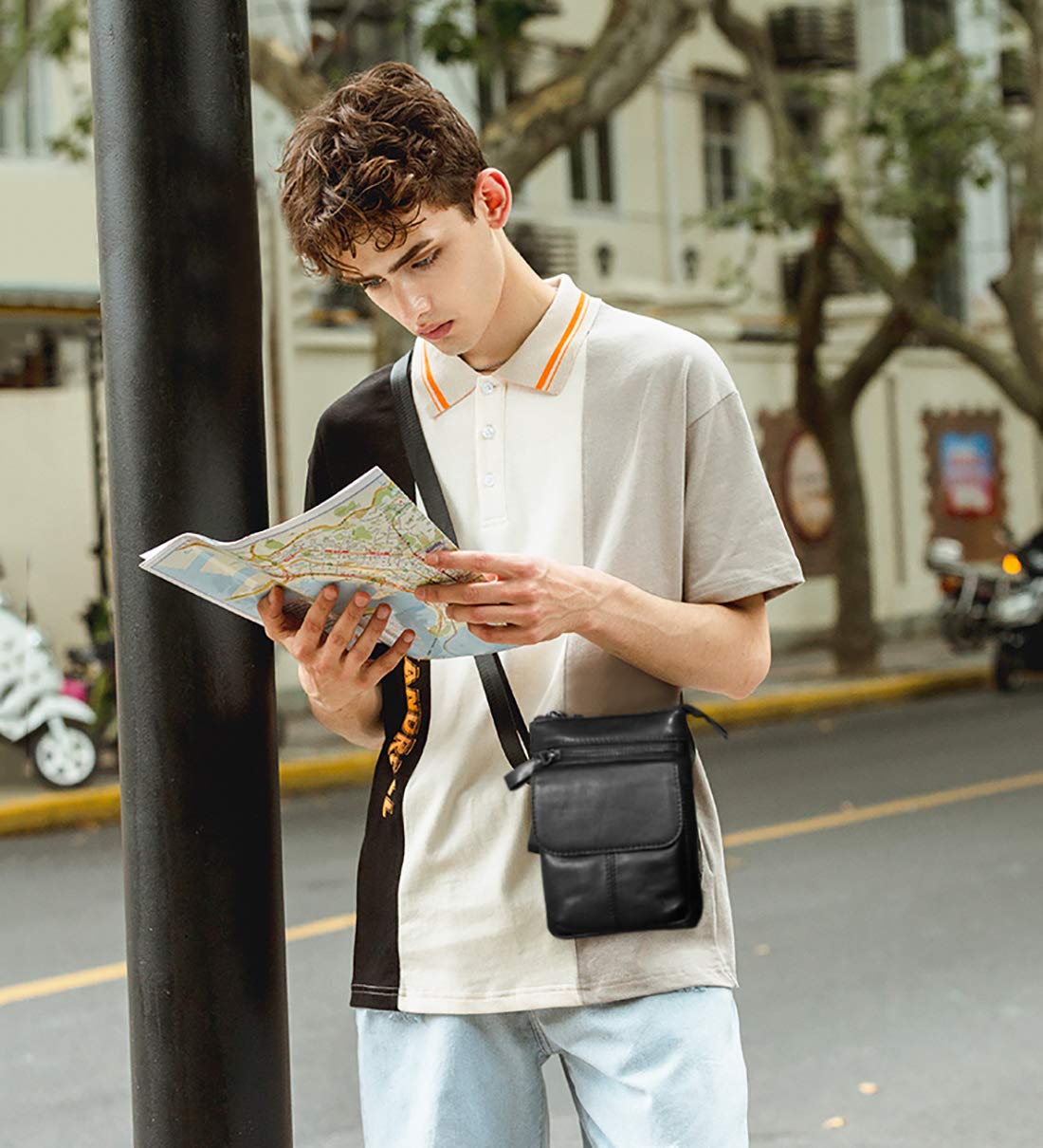 FANDARE Uomo Borsa a tracolla Marsupio Sportivo, Piccole Borse a spalla Marsupio Sportivo Impermeabile Messenger Bag, per Viaggi, Escursioni, Corsa, Tour in Bicicletta