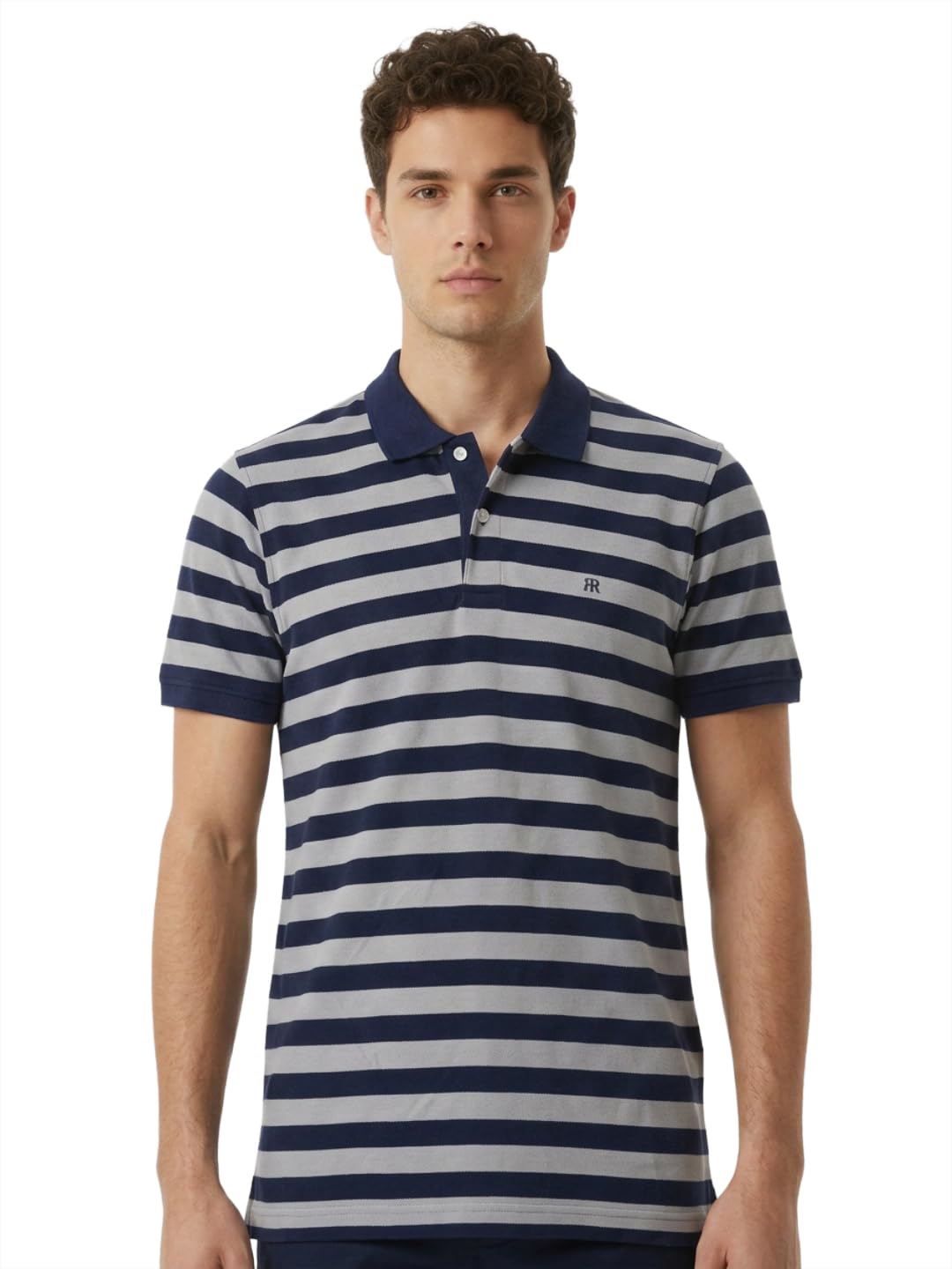 Raymond Men Modern Fit Stripe Pattern Pure Cotton Polo Neck Half Sleeve Casual T-Shirt-image-35