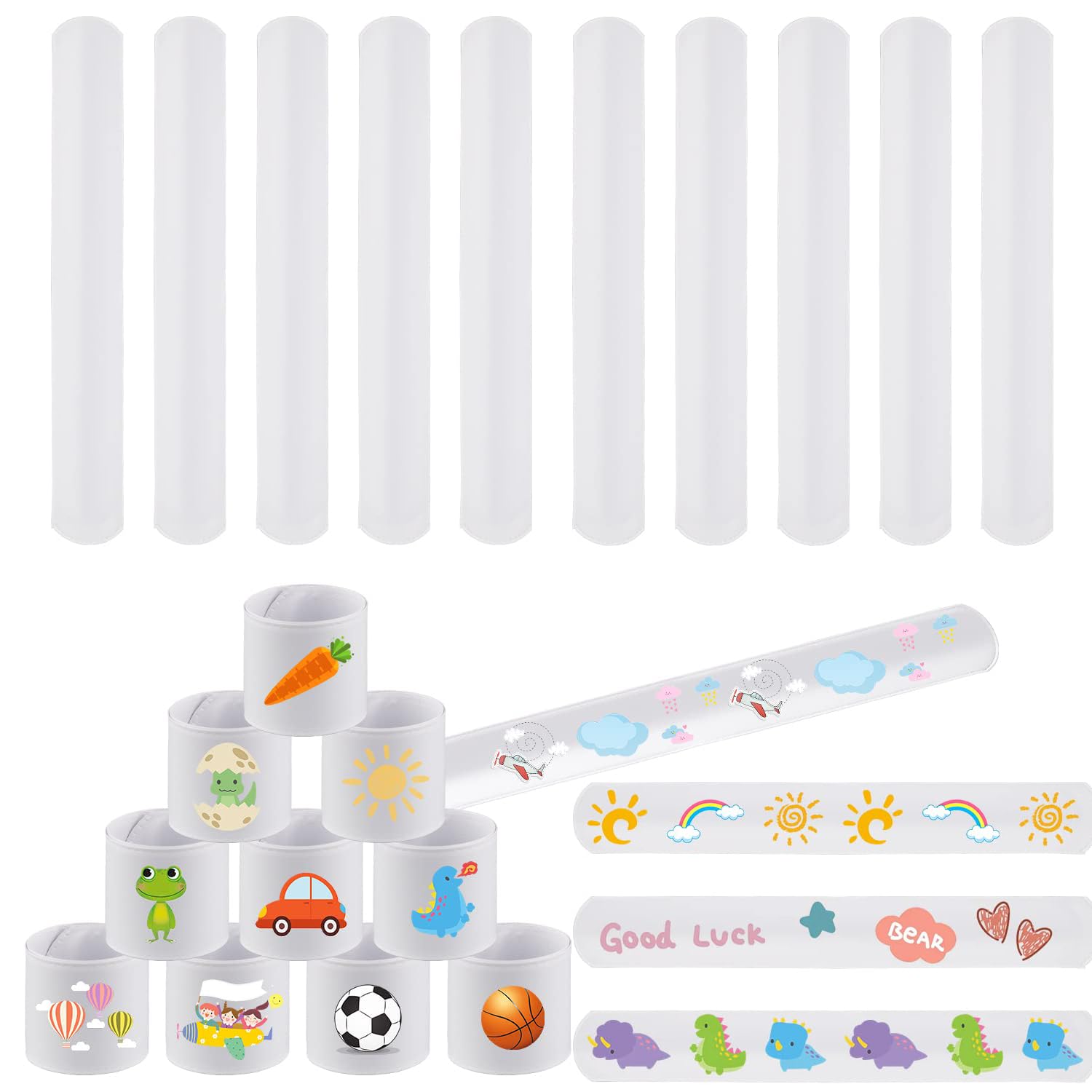 White Slap Bracelets,24 PCS Plastic Party Bracelets DIY Blank Slap Bands Slap Wristband Bulk Plain Snap Party Bracelets Plastic Snap Bands for Kids Adults