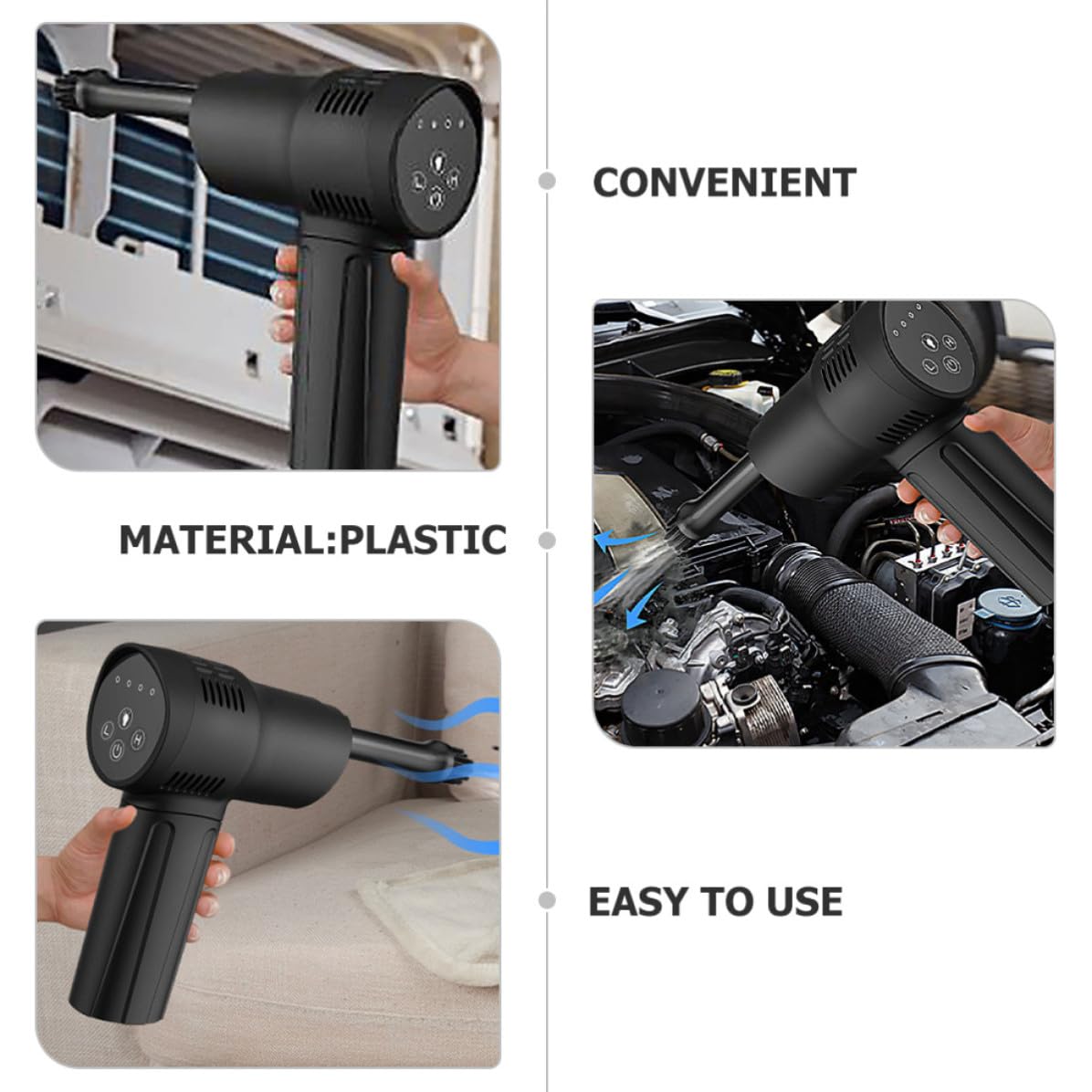 USHOBE Soffiatore Aria Compressa Elettrico Senza Fili Ricaricabile 6000 mAh Plastico Nero Bassa velocità per Pulizia Computer e Obiettivi Fotografici a Casa