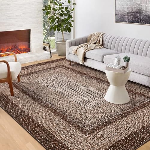 GAOMON Modern Braided Print Area Rug, Brown, 9 x 12 FT, Machine Made, Low Pile, Non-Slip, Non-Shedding, Indoor, Polyester, Adult, Unisex, 9' x 12' (Re