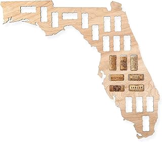 Wooden Shoe Designs Wine Cork Map - Florida | Wall Mounted Wine Cork Holder Decor Display Art | A Great Gift for Wine Lovers and Collectors