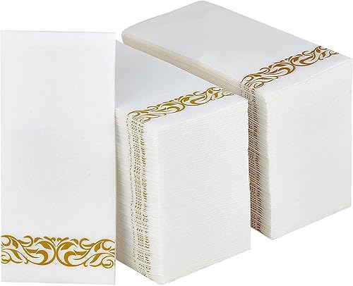 Servilletas de bolsillo desechables con monograma, paquete de 50 servilletas blancas y doradas con letra B, toallas de mano desechables para baño,