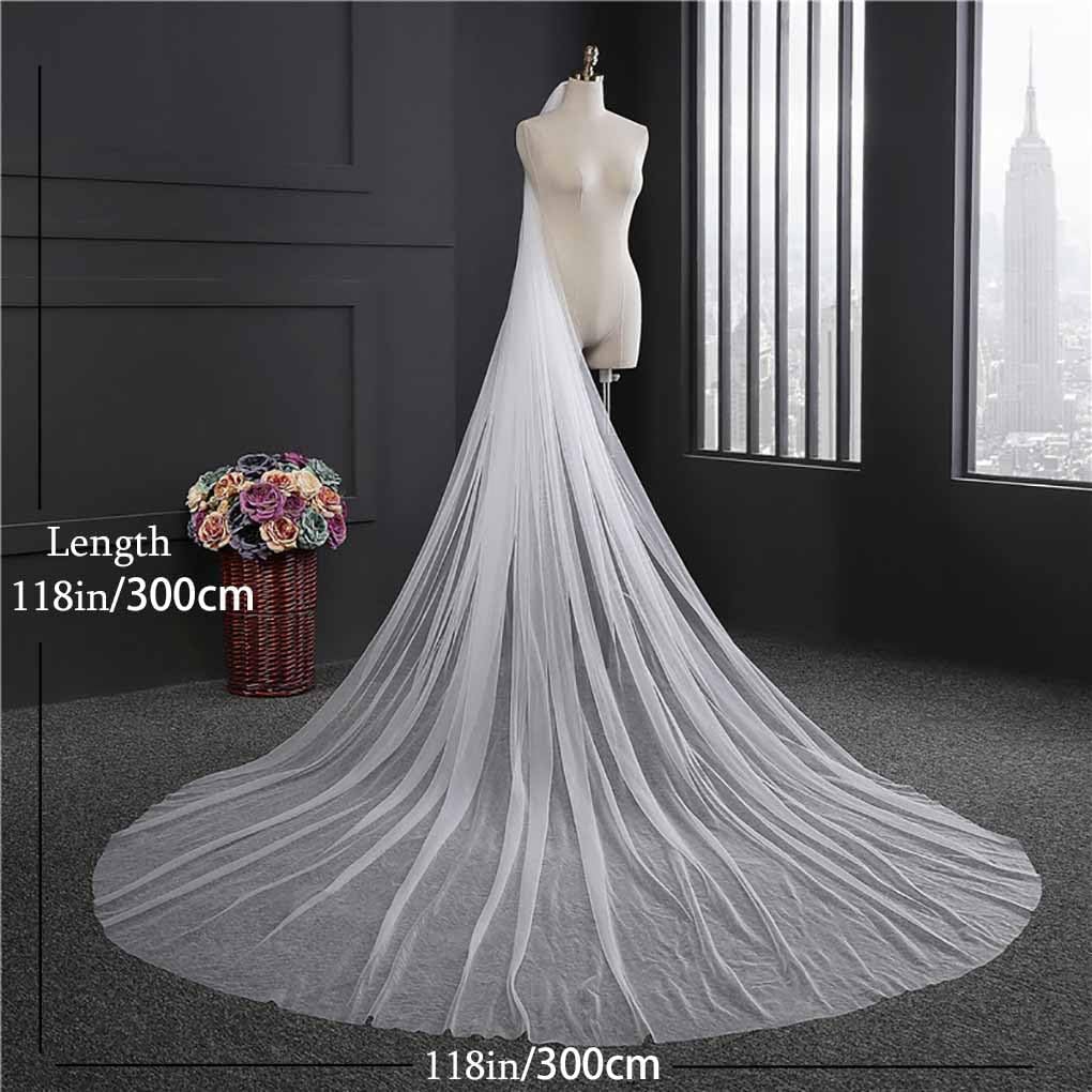 Yalice Simple Cathedral Bridal Wedding Veil 118‘’ Long 1 Tier/1T Veils for Brides Classic Cut Edge Soft Tulle Veil with Comb - Image 4