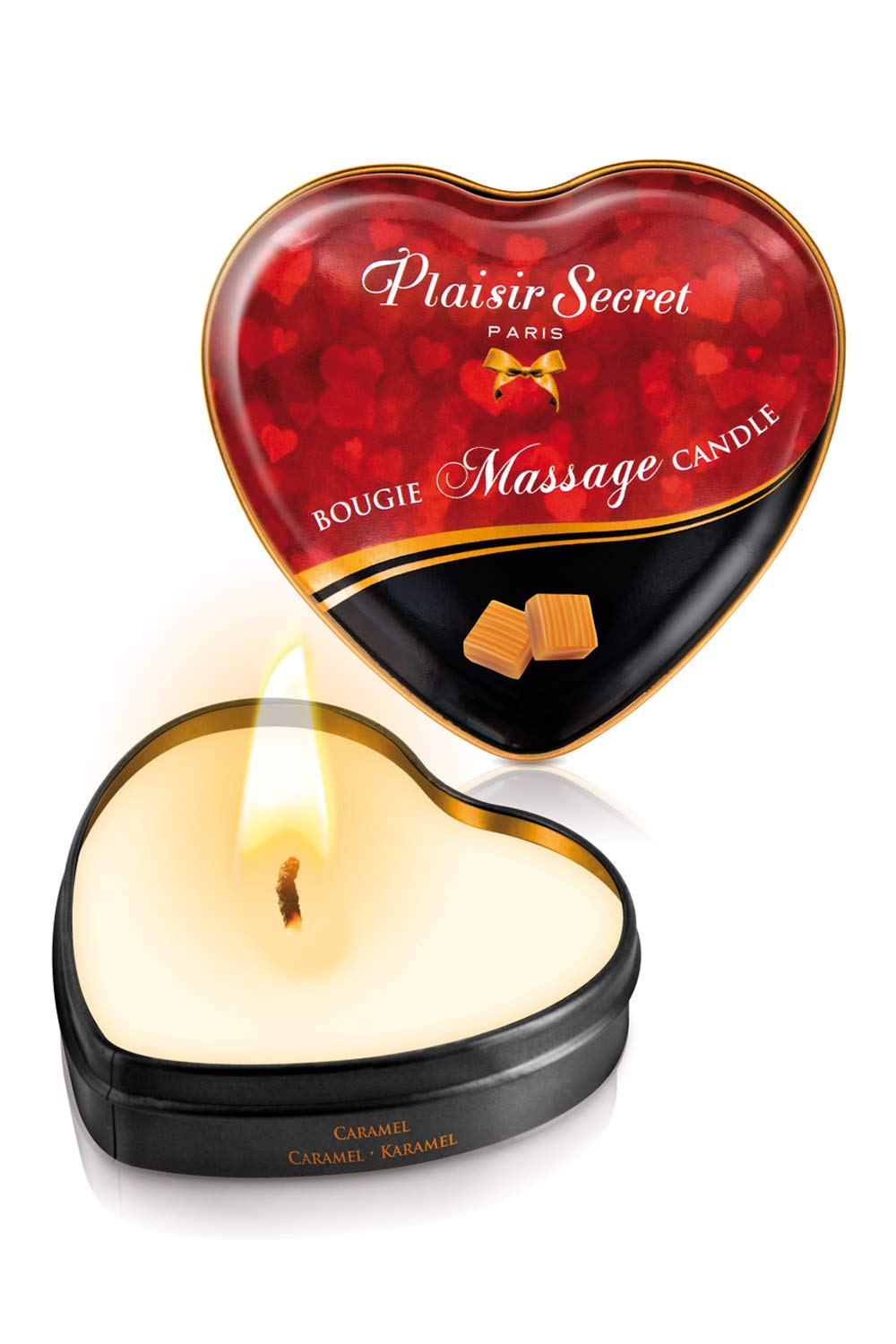 Plaisirs Secrets Mini Bougie de Massage Caramel Boîte Cœur 35 ml