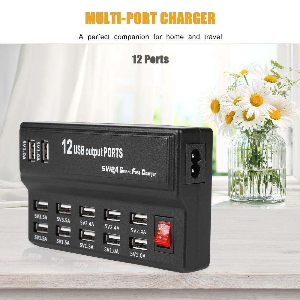 ciciglow Hub USB, 12 Porte Hub USB Stazione di Ricarica 5V 10A Caricabatterie Rapido Splitter USB da Viaggio per la Casa per Cellulare/tablet/MP3/MP4(Spina UE)