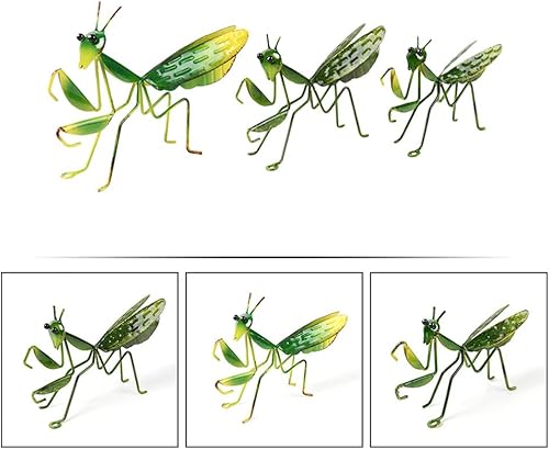 Miniatura 8 de Estatua de pared de mantis rezante de metal 3 piezas de mantis de metal para jardín, patio, decoración de arte, figura de animal de insecto, césped,
