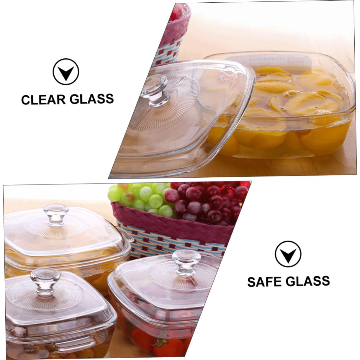 Mikinona Mikrowellen 0,8l Glasschüssel mit Deckel mit Symmetrischen Griffen aus Hitzebeständigem Glas Haushaltsschüssel Weiße Küchenglasschüssel Mikrowellengeeignet