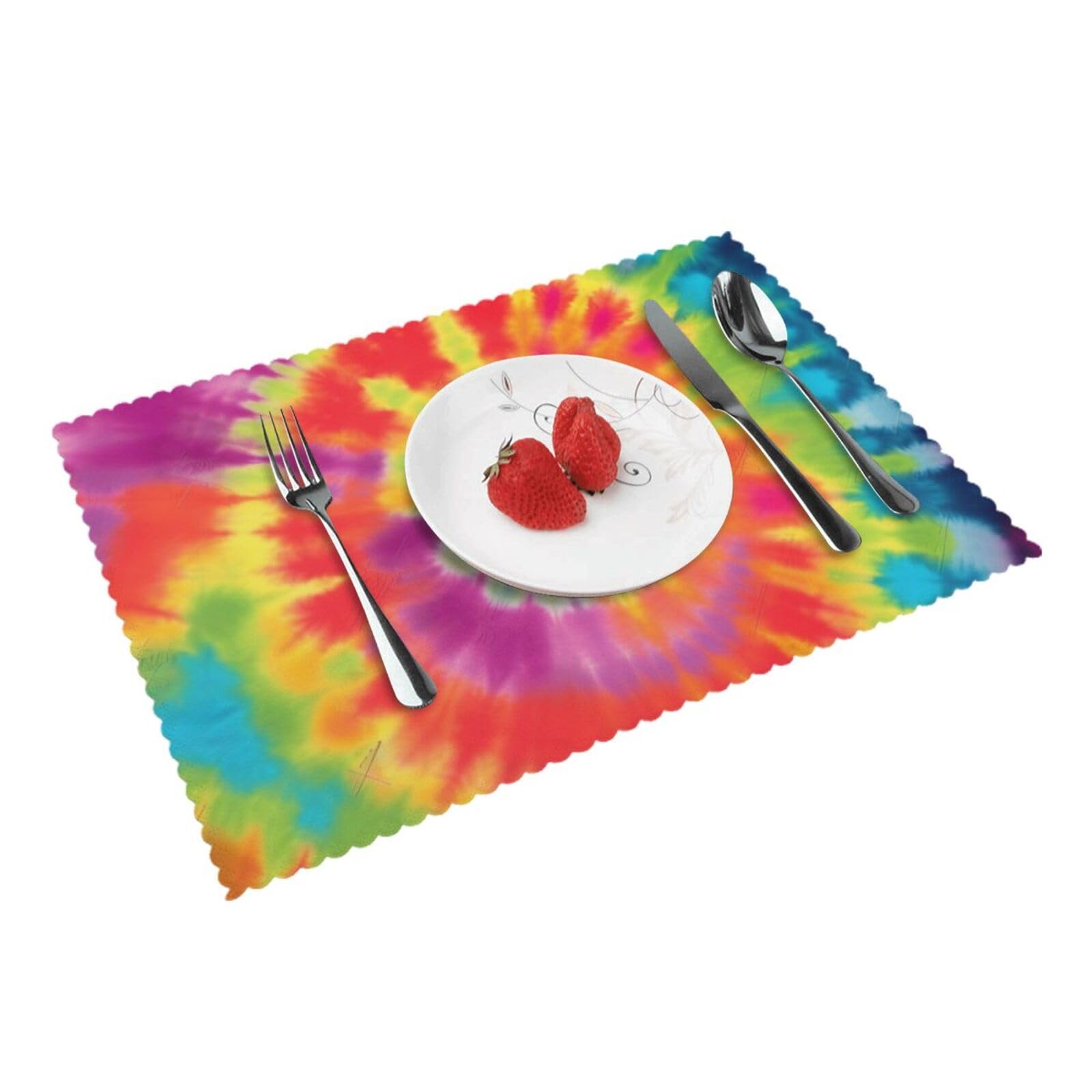 tie dye Rainbow Printed Placemat Heat Resistant Place Mats Set of 4 PCS Washable Kitchen Table Mats, 12x18 Inch