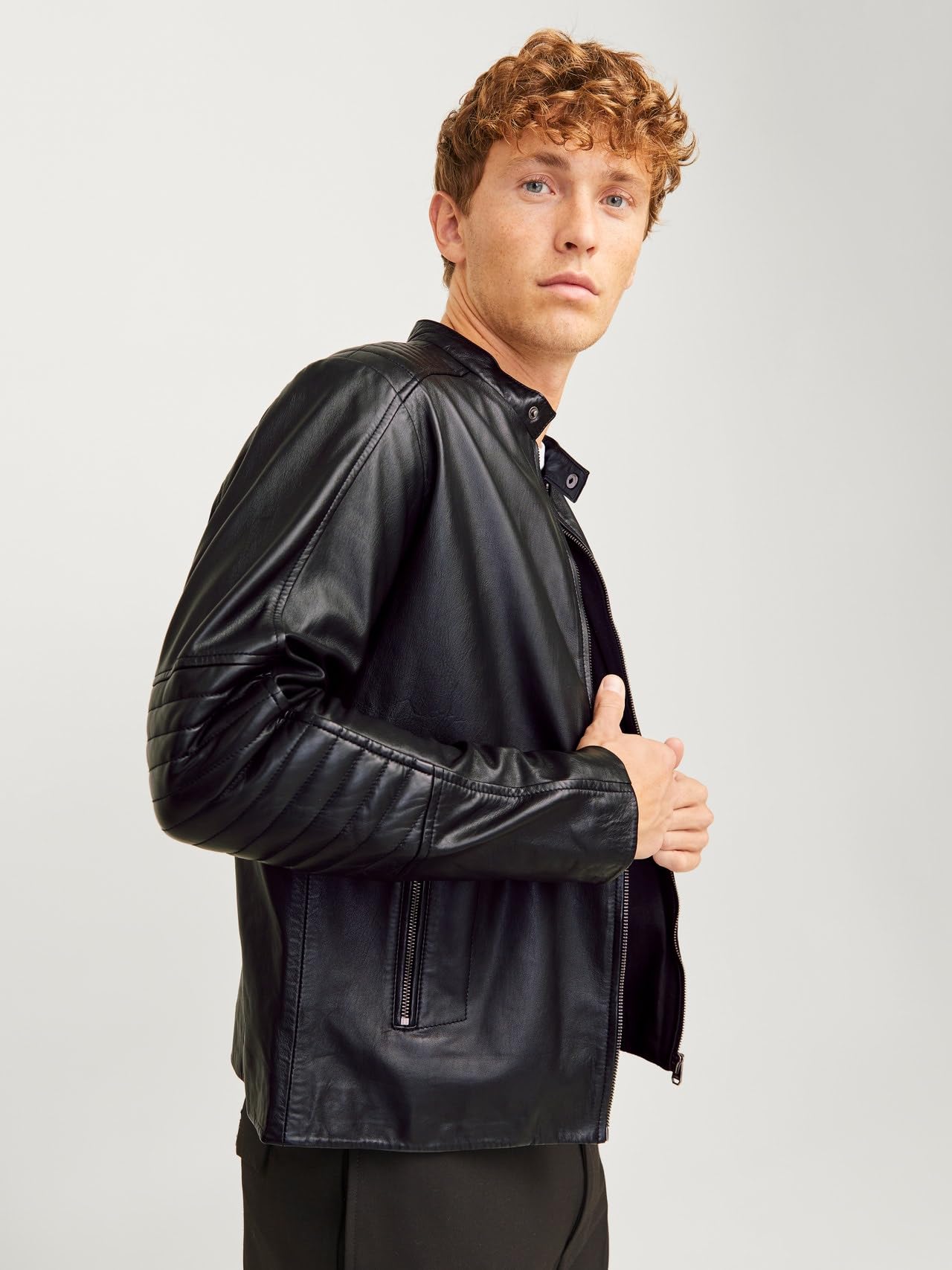 JACK & JONES Jjeliam Lamb Noos-Krótka skórzana kurtka, czarna, XXL męska, Czarny (Black), XXL