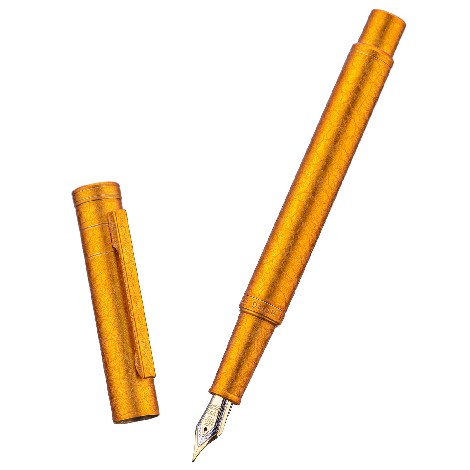Hongdian 1851 Forest Fountain Pen Golden Ice Flowers, Blade Nib Classic Design with Converter and Metal Pen Case