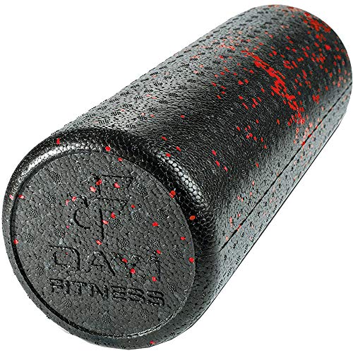 High Density Muscle Foam Rollers by Day 1 Fitness - Sports Massage Rollers for Stretching, Physical Therapy, Deep Tissue, Myofascial Release - Ideal for Exercise and Pain Relief - Speckled Red, 18”