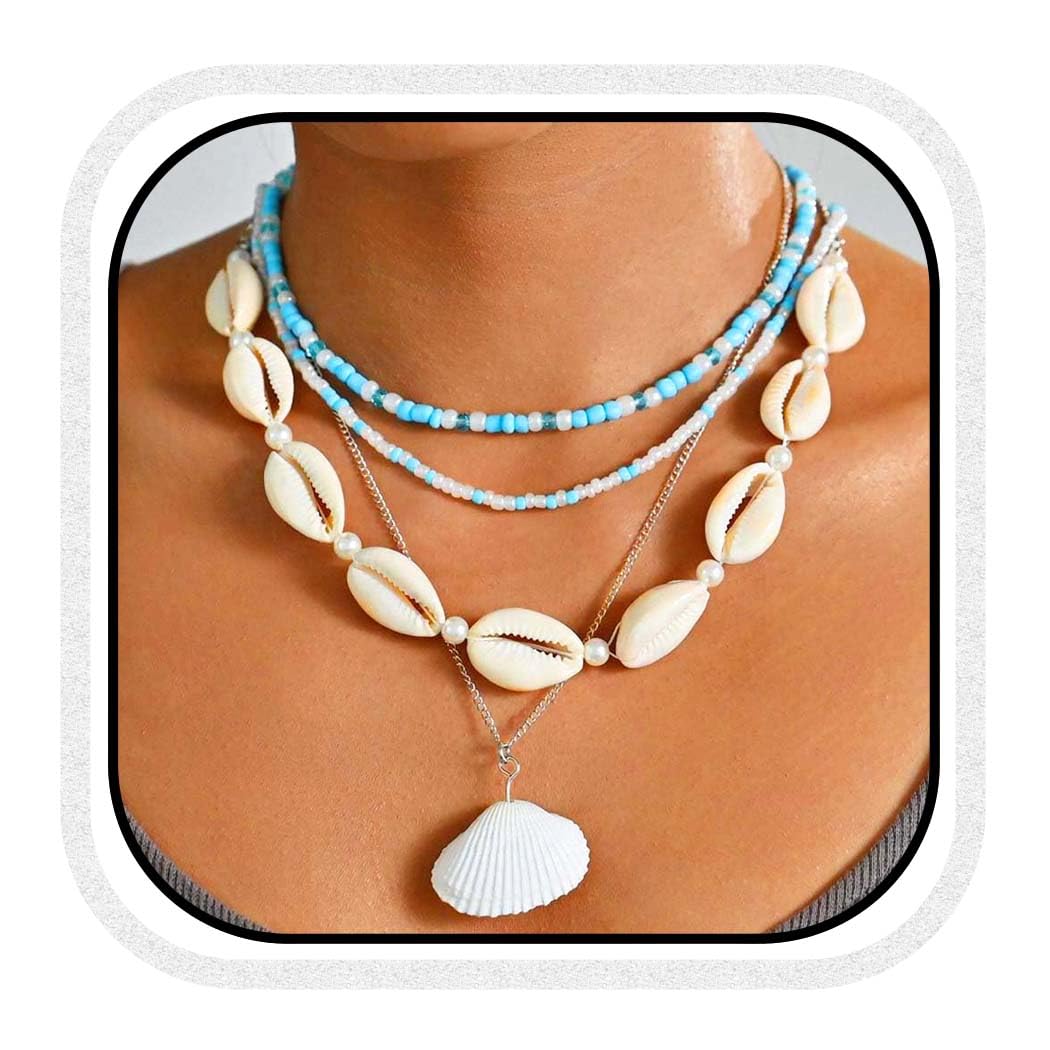 Boho Heishi Choker Necklace Set – Layered Colorful Beads & Shell Pendant, Adjustable Chain, Beachy Accessories For Women & Girls - View #4