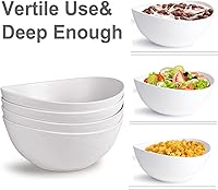 Vista 3 de Juego de 4 cuencos para servir de 9.6 pulgadas, de fibra de bambú, de 84 onzas, cuencos individuales ovalados grandes para comer