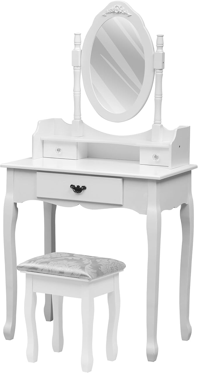 AVC Designs Dressing Table, Mirror & Stool Set (3 Drawer) Amazon.co