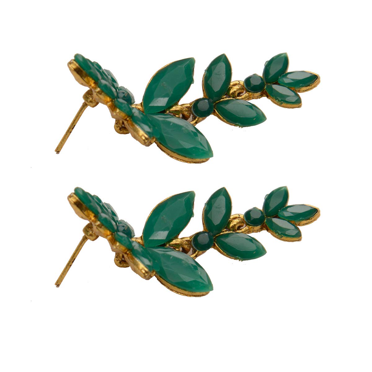 Gold Drop Dangle Earrings with Red Crystals