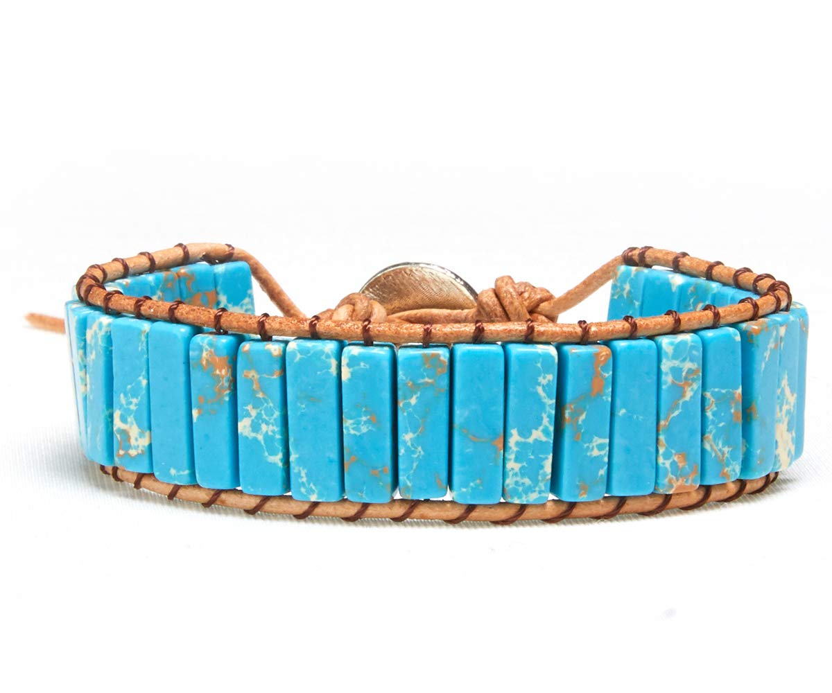 7 Chakra Bracelet Bohemian Handmade Leather Wrap Healing Protection Natural Stone Yoga Beaded Bracelets Boho Friendship Jewelry (Blue Turquoise)