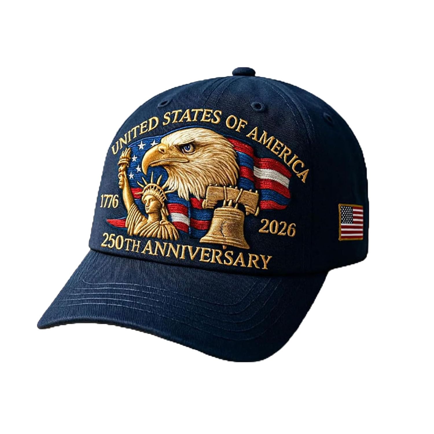 HOLVA 250 Anniversary USA Hat with 2 Pins, United States 250th Celebration Hat, Retro Embroidered Patriotic Baseball Cap (Blue)