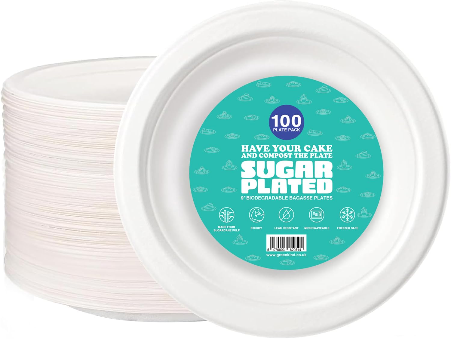 Strong Disposable Paper Plates, 9 Inch Round, Heavy-Duty Disposable, 100% Compostable Bagasse, Eco-Friendly (100)