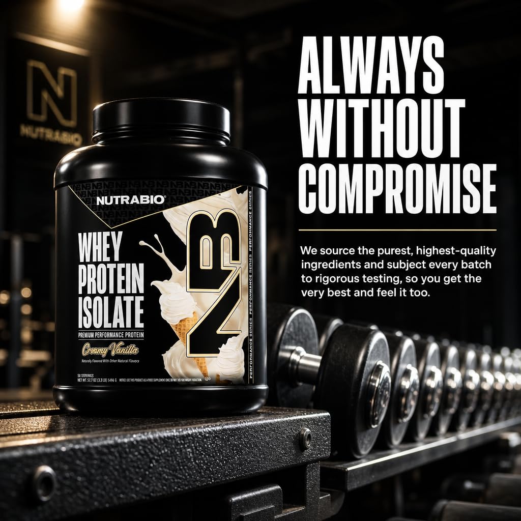 NutraBio 100% Whey Protein Isolate Protein Powder, 25g Protein with Complete Amino Acid Profile, Non-GMO, Soy & Gluten Free, Low Carb, Low Calorie Whey Protein Powder, Creamy Vanilla, 50 Servings — Amazon image 5